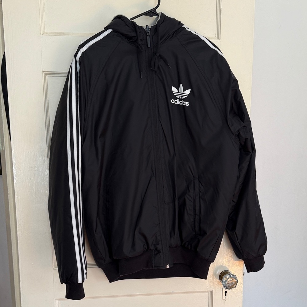 Adidas Reversible Men's Black Windbreaker with White Stripes